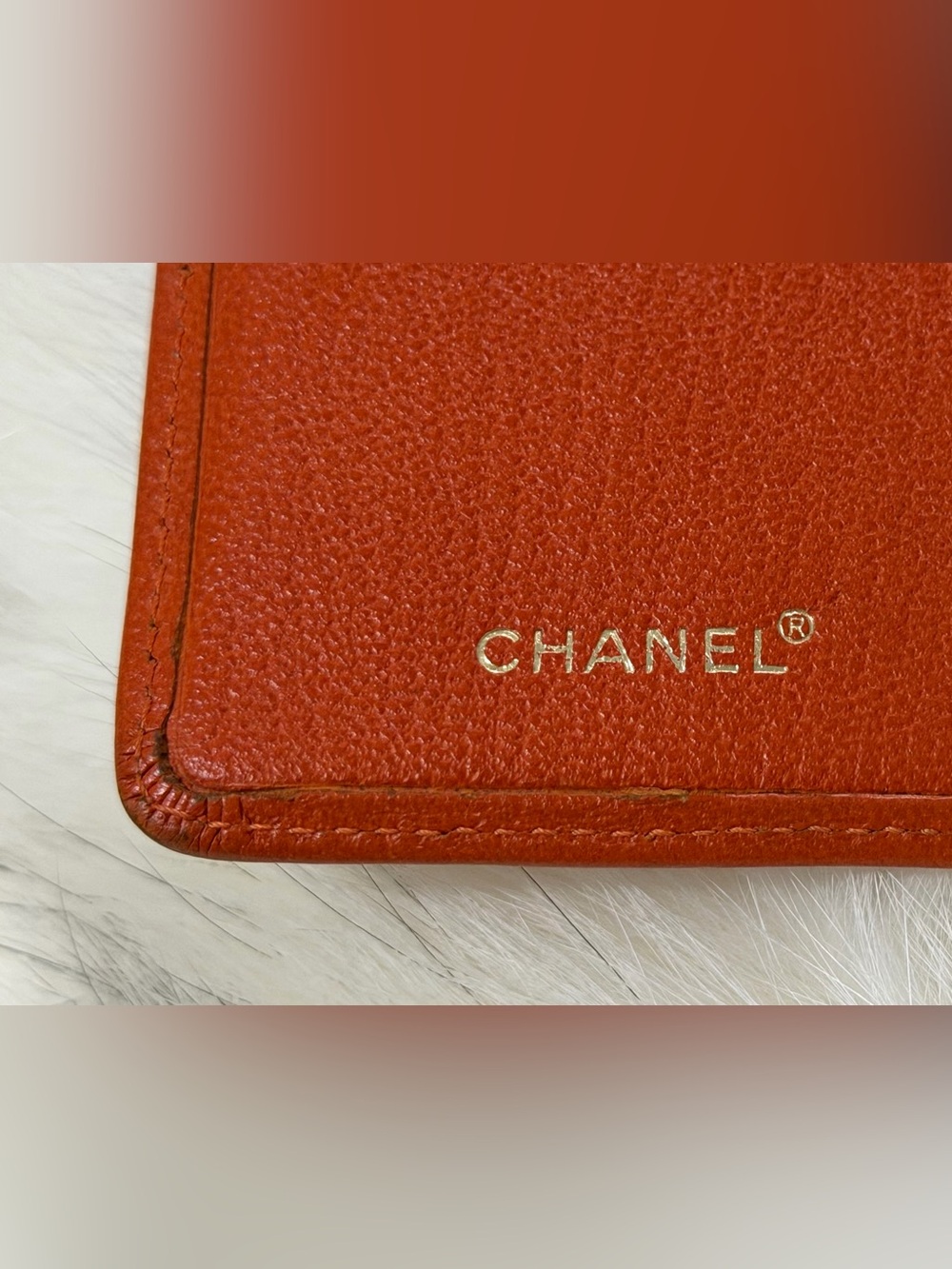 CHANEL Orange Calfskin Leather Bi Fold Long Slim Wallet W/ AUTHENTICITY CARD EUC - Picture 5 of 16